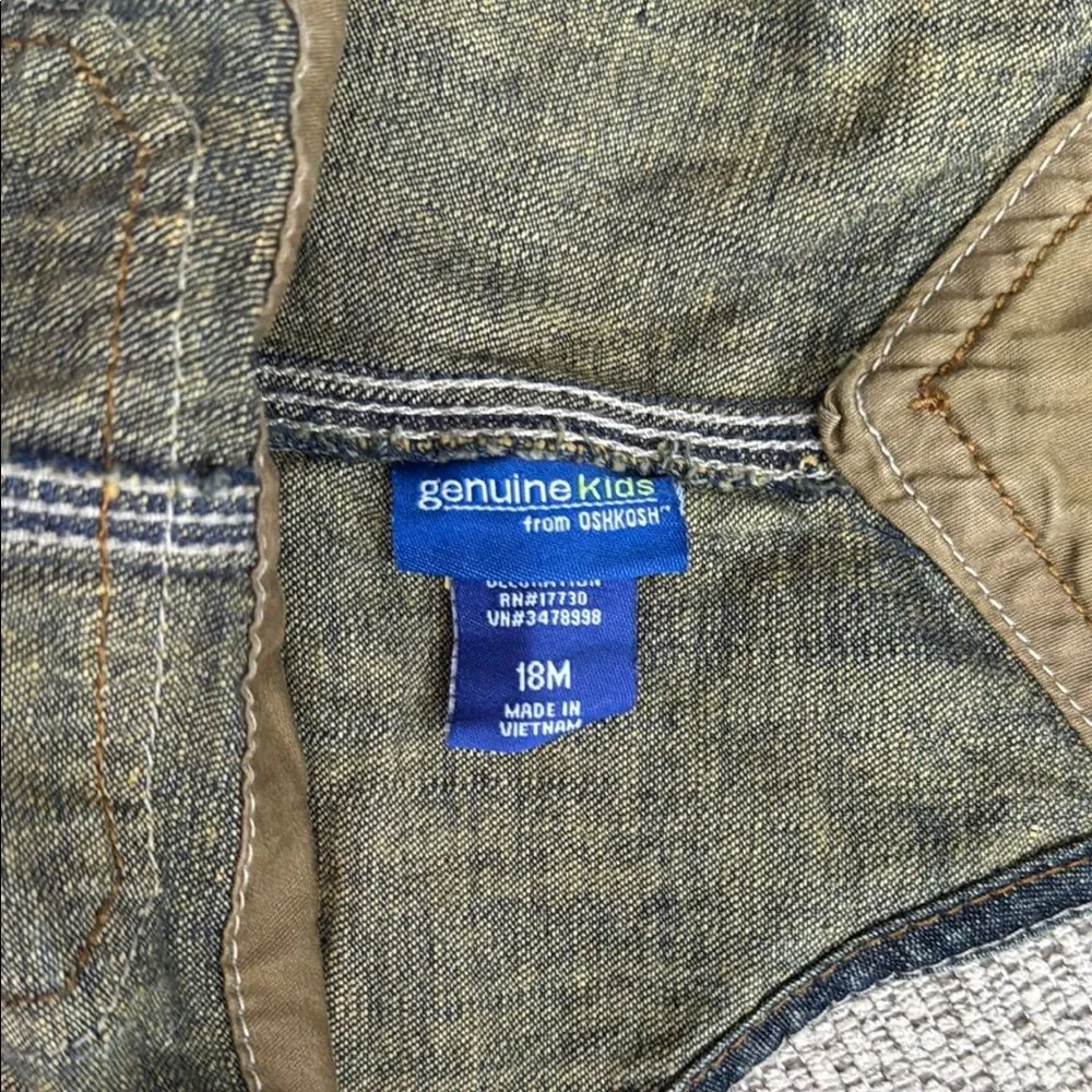 Toddler Boy Oshkosh Genuine Kids Jean Denim Rustic Wash Overalls Size 18 Months